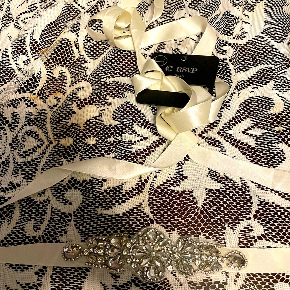 White satin and rhinestone Bride sash